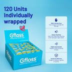 Gfloss 120-count hands-free dental floss box with individually wrapped flossers for easy daily use.