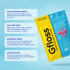 Gfloss Starter Pouch hands-free dental floss features including ultrafine filaments, airflow holes, reusable design, and PFAS-free materials.