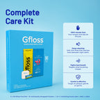 Gfloss Complete Care Kit packaging with features listed on a blue background