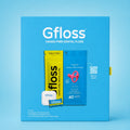 Gfloss hands-free dental floss packaging on a blue background