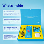 Gfloss product packaging with features listed on a blue background