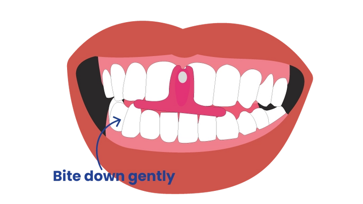 Gently bite down to insert it between your teeth.